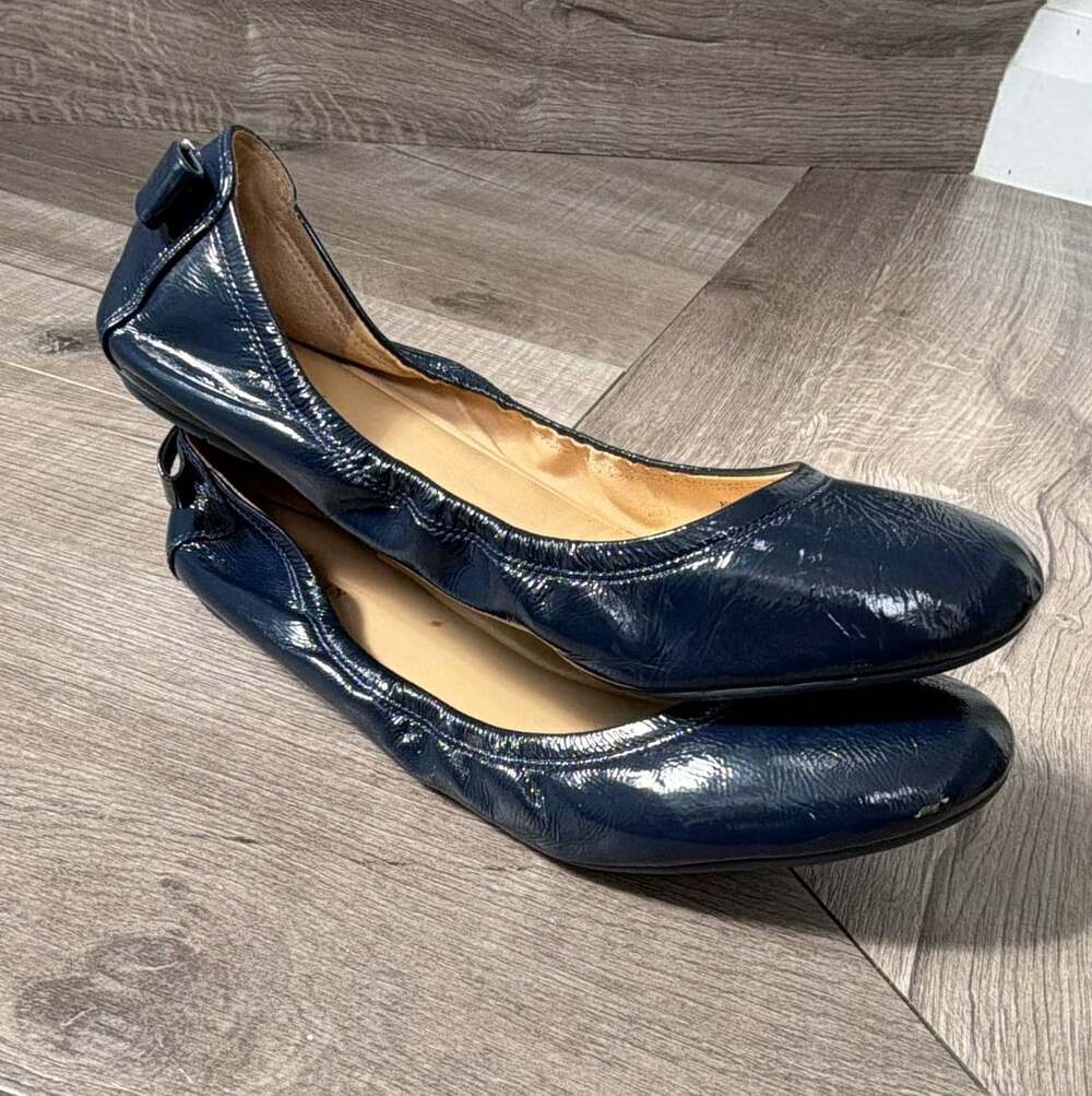 Cole Haan Navy Blue Patent Leather Bow Ballet Flats Size 11B - Picture 7 of 7